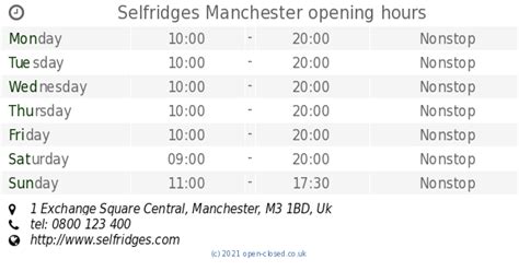 selfridges manchester opening times.